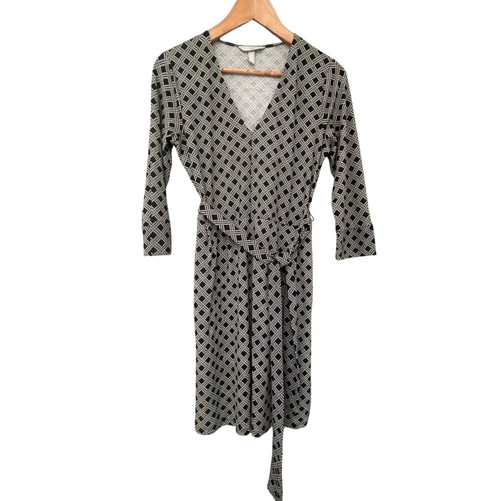 h & m black print travel dress s small H&M POCKETS